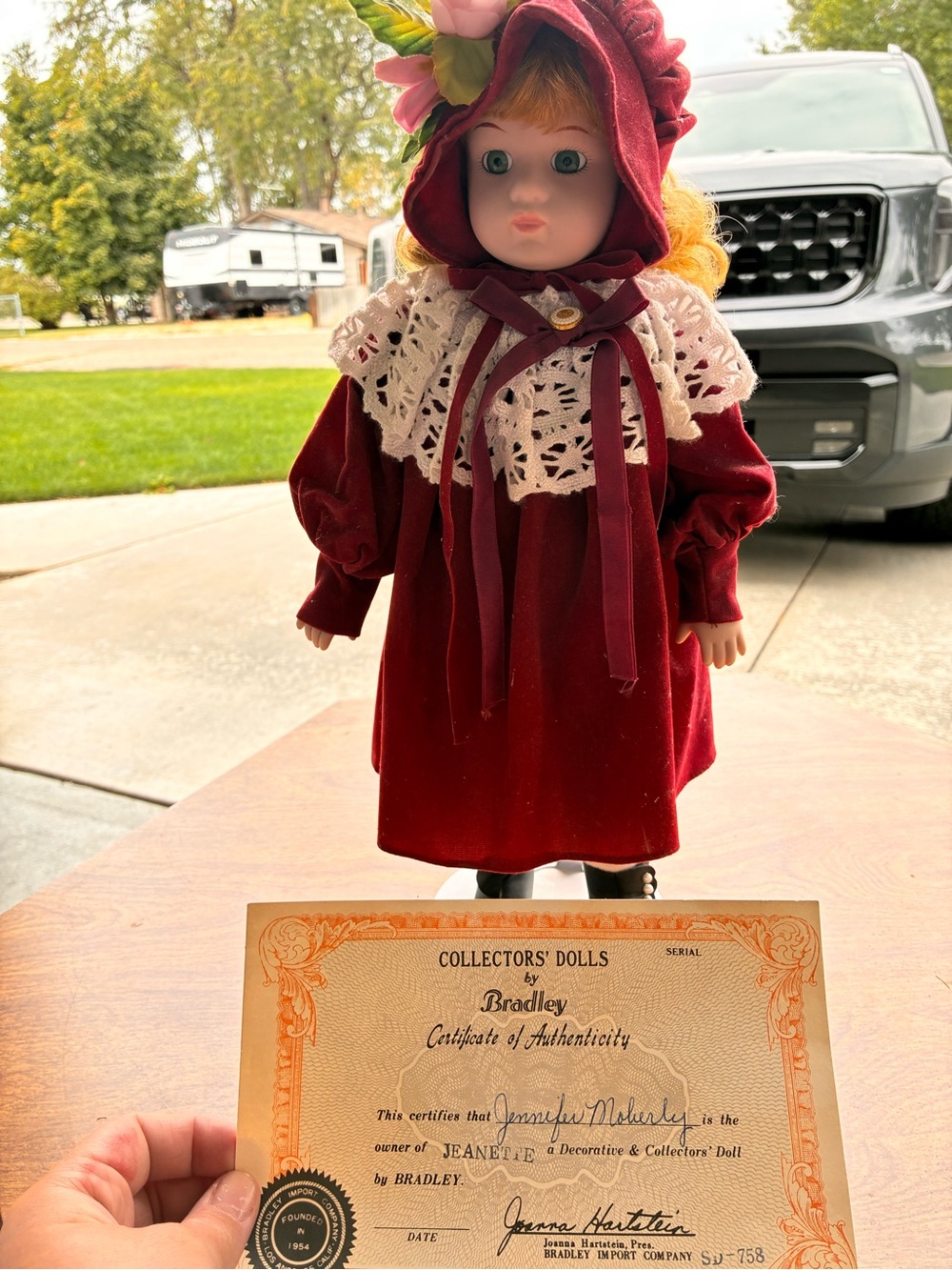 Collector's Doll in Deep Red Velvet Dress